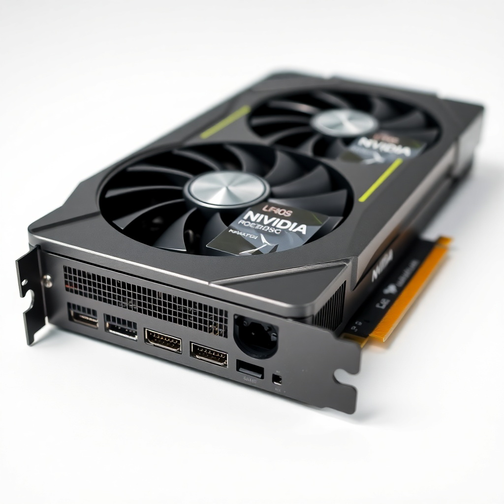 NVIDIA L40S GPU card close-up, professional product photography, white background, high detail